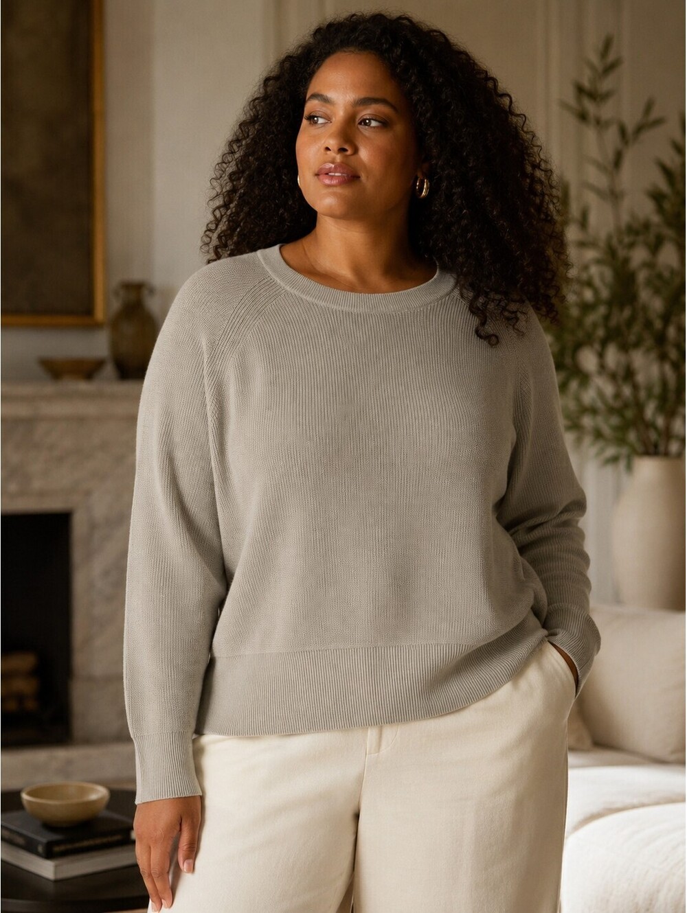 Eileen Fisher Organic Linen Cotton Crewneck Knit Sweater XL Natural - NWT